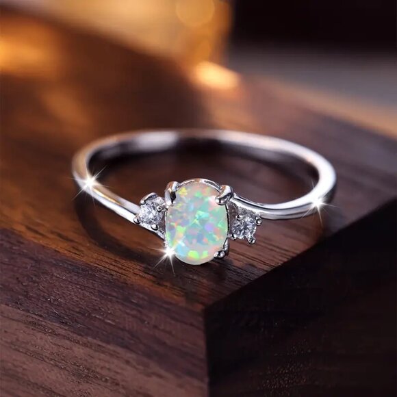 Beautiful Natural Opal in Silver with CZ Accent Stones - Picture 5 of 7